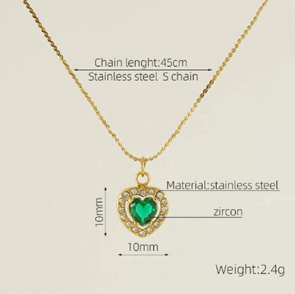 Titanium Steel 18K Gold Plated Elegant Lady Oval Water Droplets Heart Shape Inlay Zircon Pendant Necklace