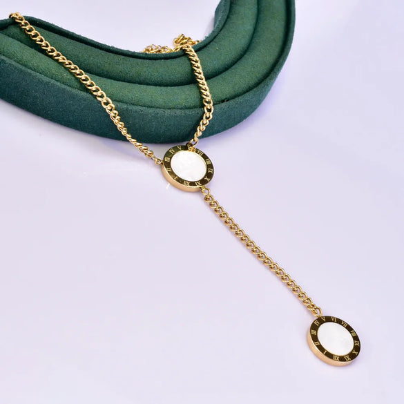 Wholesale Jewelry Elegant Round 304 Stainless Steel Titanium Steel Acrylic Shell 18K Gold Plated Inlaid Shell Inlaid Gold Necklace