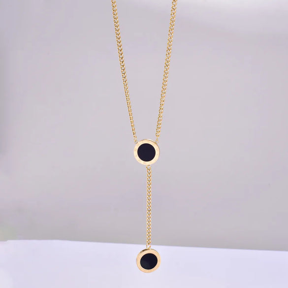 Wholesale Jewelry Elegant Round 304 Stainless Steel Titanium Steel Acrylic Shell 18K Gold Plated Inlaid Shell Inlaid Gold Necklace