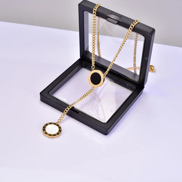 Wholesale Jewelry Elegant Round 304 Stainless Steel Titanium Steel Acrylic Shell 18K Gold Plated Inlaid Shell Inlaid Gold Necklace