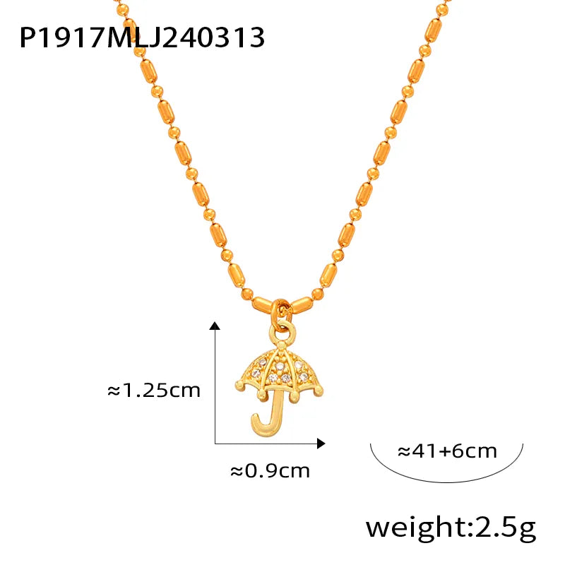 Wholesale Jewelry Elegant Simple Style Classic Style Moon Heart Shape Umbrella Titanium Steel Copper Rhinestones 18K Gold Plated Plating Inlay Pendant Necklace