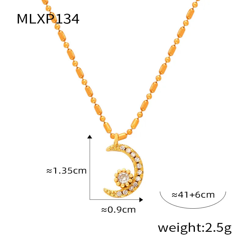 Wholesale Jewelry Elegant Simple Style Classic Style Moon Heart Shape Umbrella Titanium Steel Copper Rhinestones 18K Gold Plated Plating Inlay Pendant Necklace