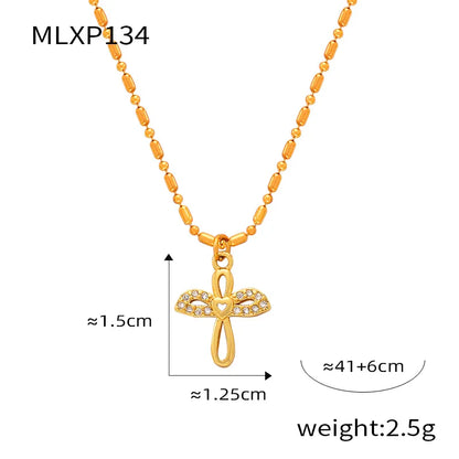 Wholesale Jewelry Elegant Simple Style Classic Style Moon Heart Shape Umbrella Titanium Steel Copper Rhinestones 18K Gold Plated Plating Inlay Pendant Necklace