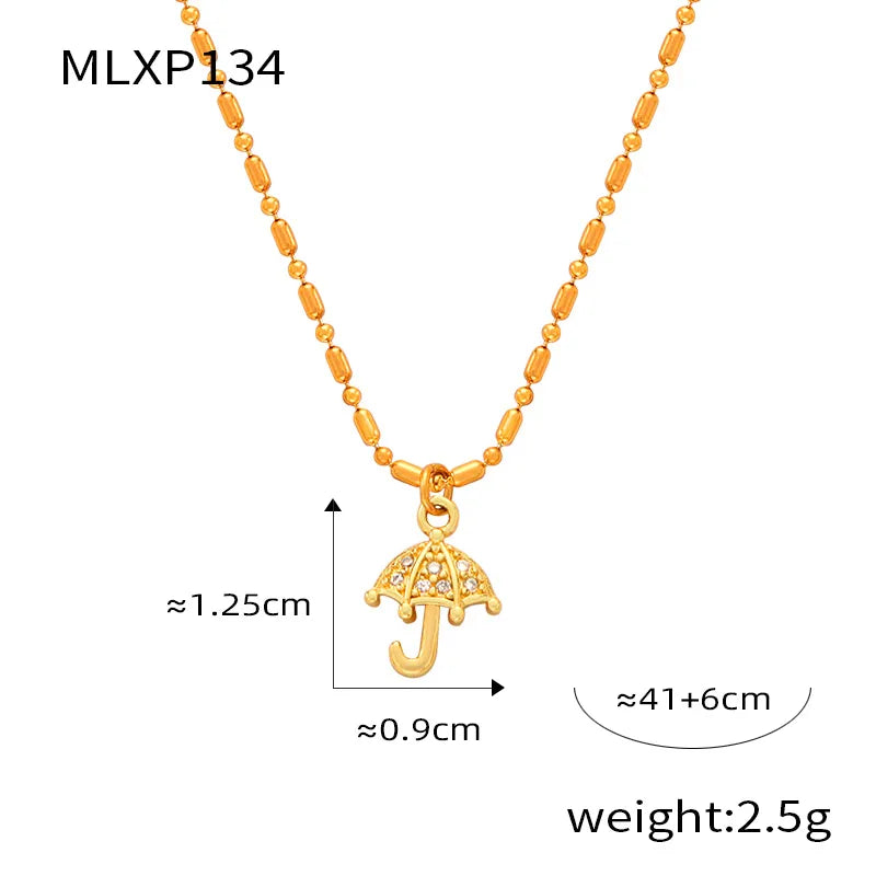 Wholesale Jewelry Elegant Simple Style Classic Style Moon Heart Shape Umbrella Titanium Steel Copper Rhinestones 18K Gold Plated Plating Inlay Pendant Necklace