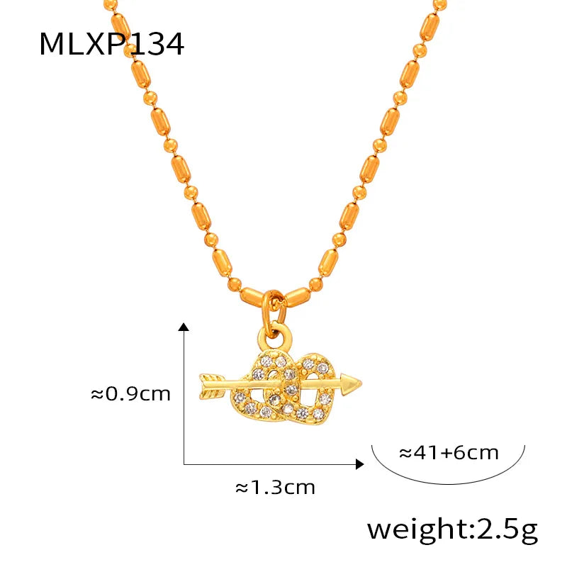 Wholesale Jewelry Elegant Simple Style Classic Style Moon Heart Shape Umbrella Titanium Steel Copper Rhinestones 18K Gold Plated Plating Inlay Pendant Necklace