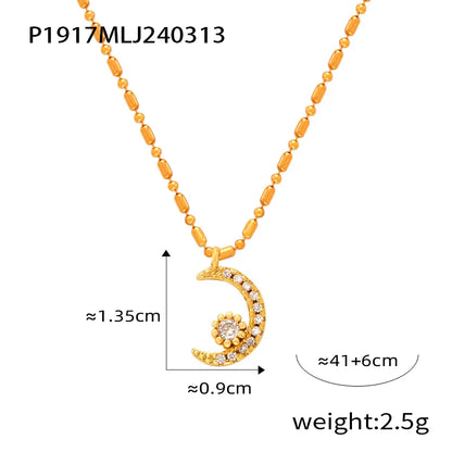 Wholesale Jewelry Elegant Simple Style Classic Style Moon Heart Shape Umbrella Titanium Steel Copper Rhinestones 18K Gold Plated Plating Inlay Pendant Necklace