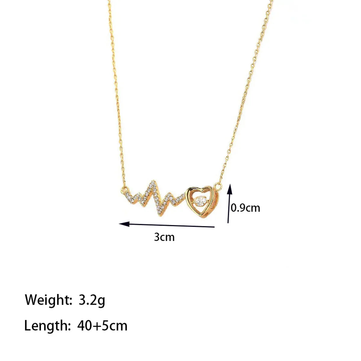 Titanium Steel 18K Gold Plated Elegant Simple Style Commute Electrocardiogram Heart Shape Polishing Inlay Artificial Rhinestones Necklace