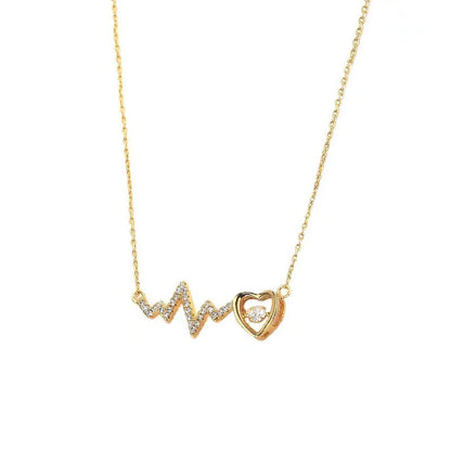 Titanium Steel 18K Gold Plated Elegant Simple Style Commute Electrocardiogram Heart Shape Polishing Inlay Artificial Rhinestones Necklace