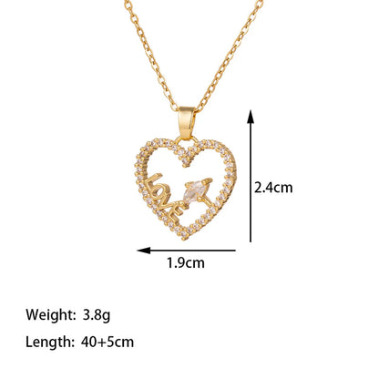 Titanium Steel 18K Gold Plated Elegant Simple Style Commute Love Moon Heart Shape Polishing Inlay Artificial Rhinestones Pendant Necklace