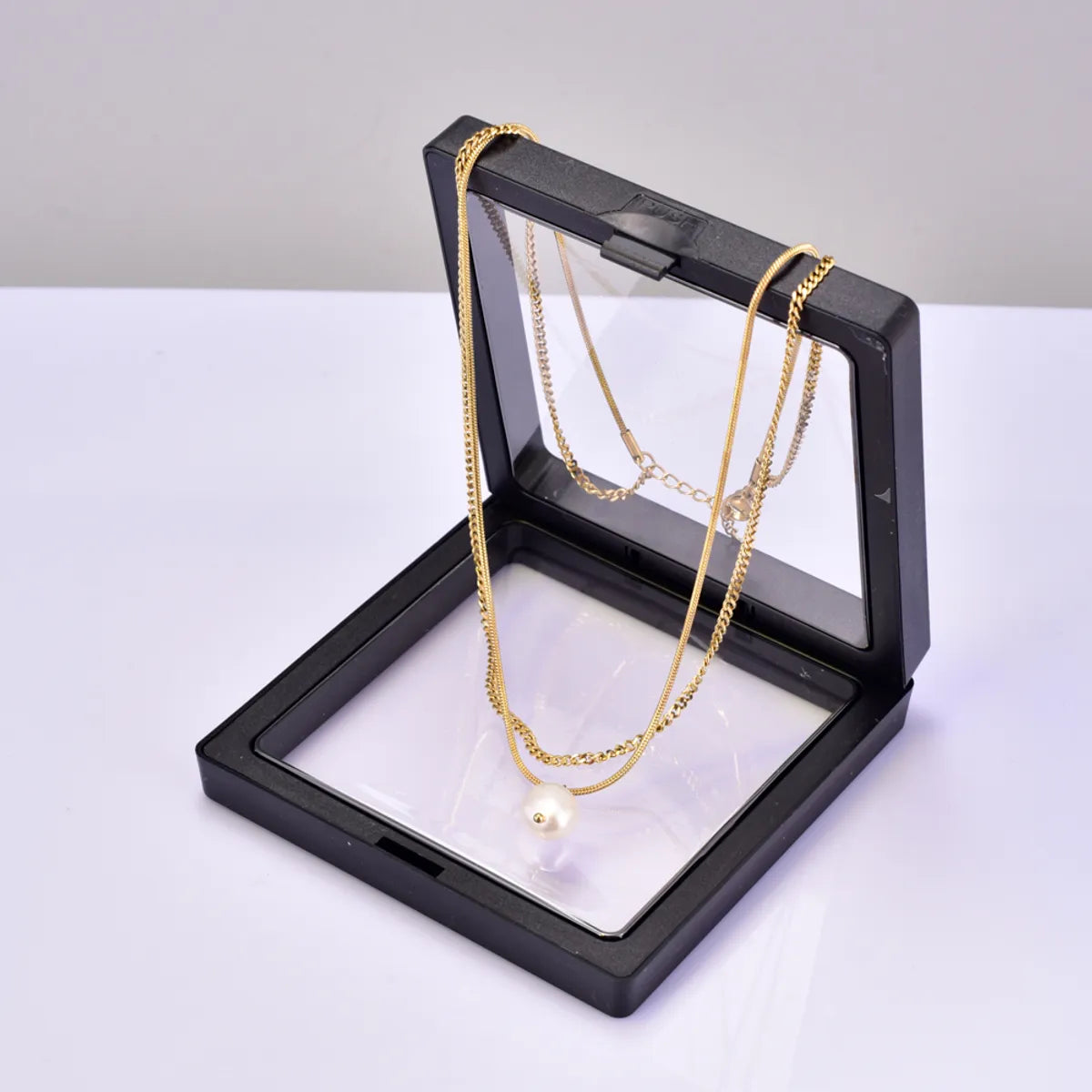 Titanium Steel 18K Gold Plated Elegant Simple Style Geometric Inlay Freshwater Pearl Double Layer Necklaces