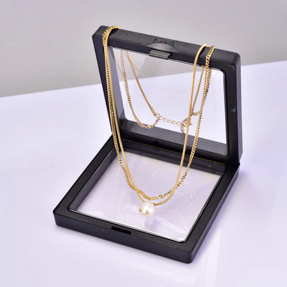 Titanium Steel 18K Gold Plated Elegant Simple Style Geometric Inlay Freshwater Pearl Double Layer Necklaces