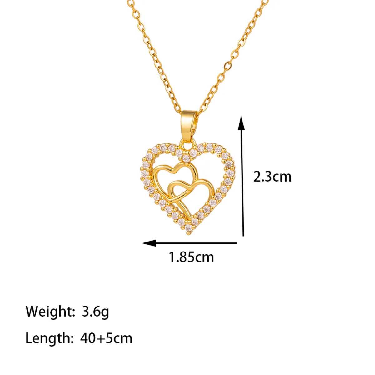 Titanium Steel 18K Gold Plated Elegant Simple Style Heart Shape Inlay Artificial Rhinestones Pendant Necklace