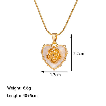 Titanium Steel 18K Gold Plated Glam Simple Style Commute Tower Heart Shape Flower Inlay Artificial Rhinestones Pendant Necklace