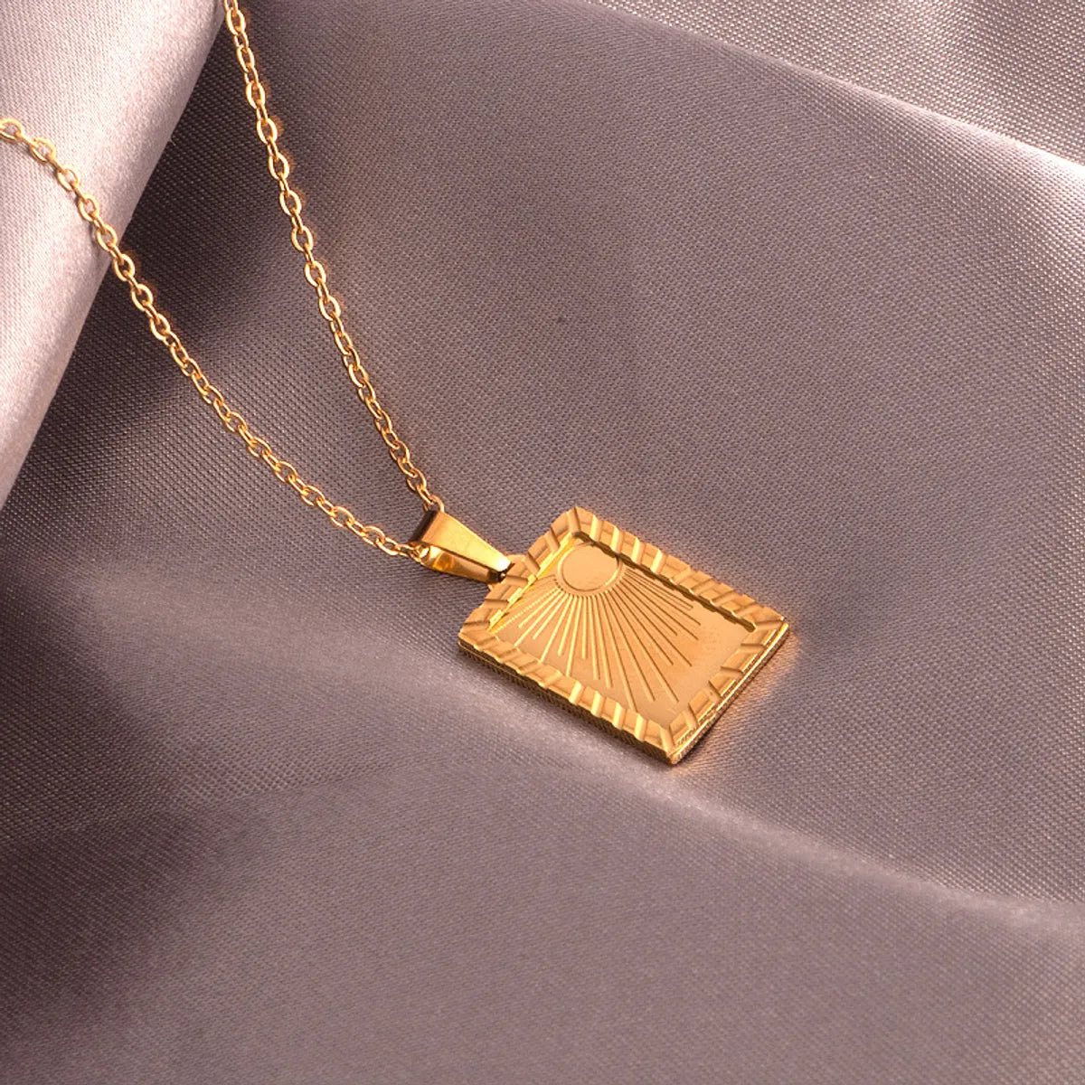 Titanium Steel 18K Gold Plated Hip-Hop Geometric Rectangle Plating Pendant Necklace