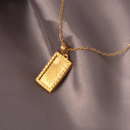 Titanium Steel 18K Gold Plated Hip-Hop Geometric Rectangle Plating Pendant Necklace