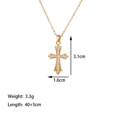 Titanium Steel 18K Gold Plated IG Style British Style Commute Cross Polishing Inlay Artificial Rhinestones Earrings Necklace