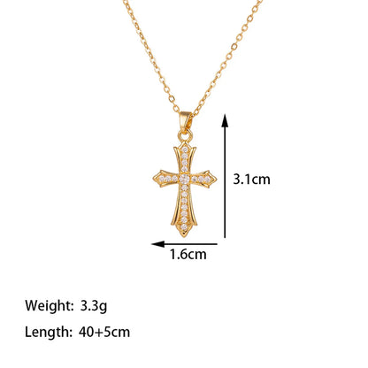 Titanium Steel 18K Gold Plated IG Style British Style Commute Cross Polishing Inlay Artificial Rhinestones Earrings Necklace