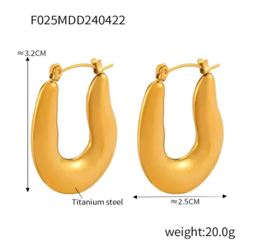 Titanium Steel 18K Gold Plated IG Style Hip-Hop Exaggerated Plating U Shape Solid Color Earrings Necklace