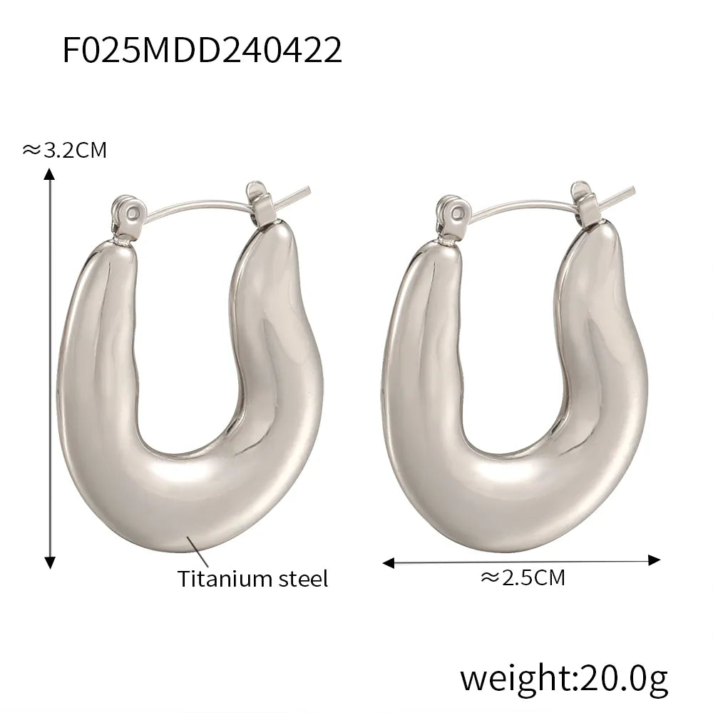 Titanium Steel 18K Gold Plated IG Style Hip-Hop Exaggerated Plating U Shape Solid Color Earrings Necklace