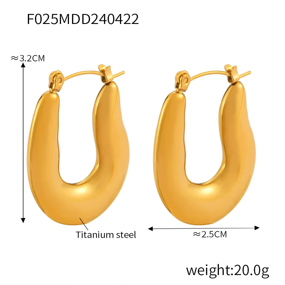 Titanium Steel 18K Gold Plated IG Style Hip-Hop Exaggerated Plating U Shape Solid Color Earrings Necklace