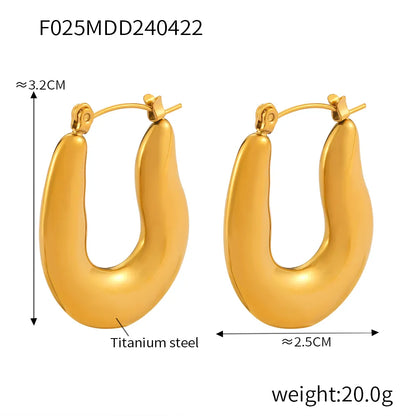 Titanium Steel 18K Gold Plated IG Style Hip-Hop Exaggerated Plating U Shape Solid Color Earrings Necklace