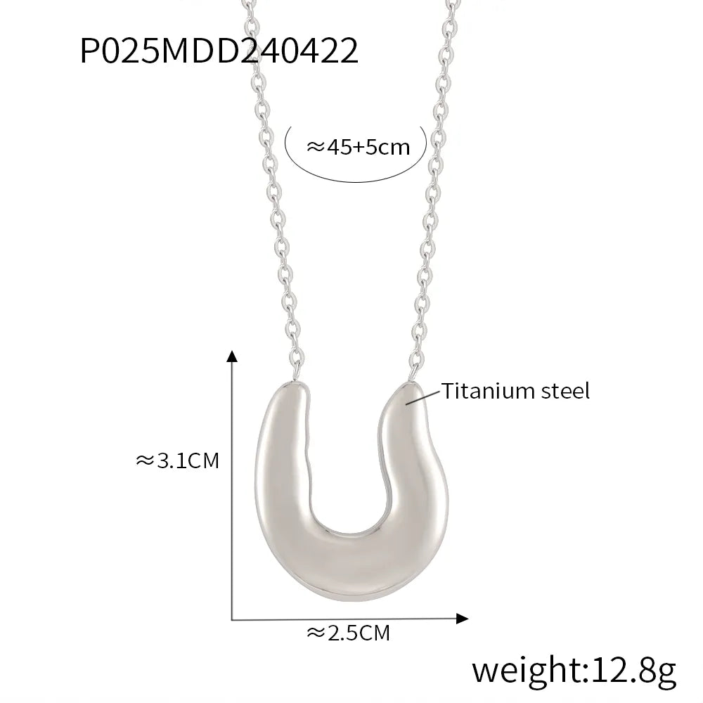 Titanium Steel 18K Gold Plated IG Style Hip-Hop Exaggerated Plating U Shape Solid Color Earrings Necklace