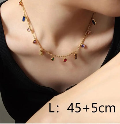 Wholesale Jewelry IG Style Shiny Geometric Titanium Steel Glass Zircon 18K Gold Plated Inlay Jewelry Set