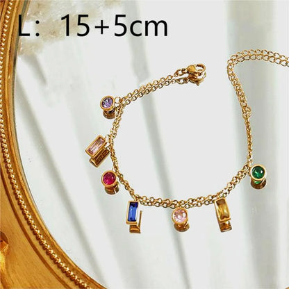 Wholesale Jewelry IG Style Shiny Geometric Titanium Steel Glass Zircon 18K Gold Plated Inlay Jewelry Set