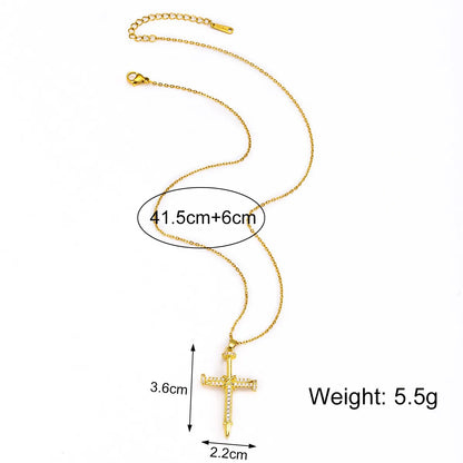 Titanium Steel 18K Gold Plated IG Style Simple Style Cross Inlay Zircon Pendant Necklace