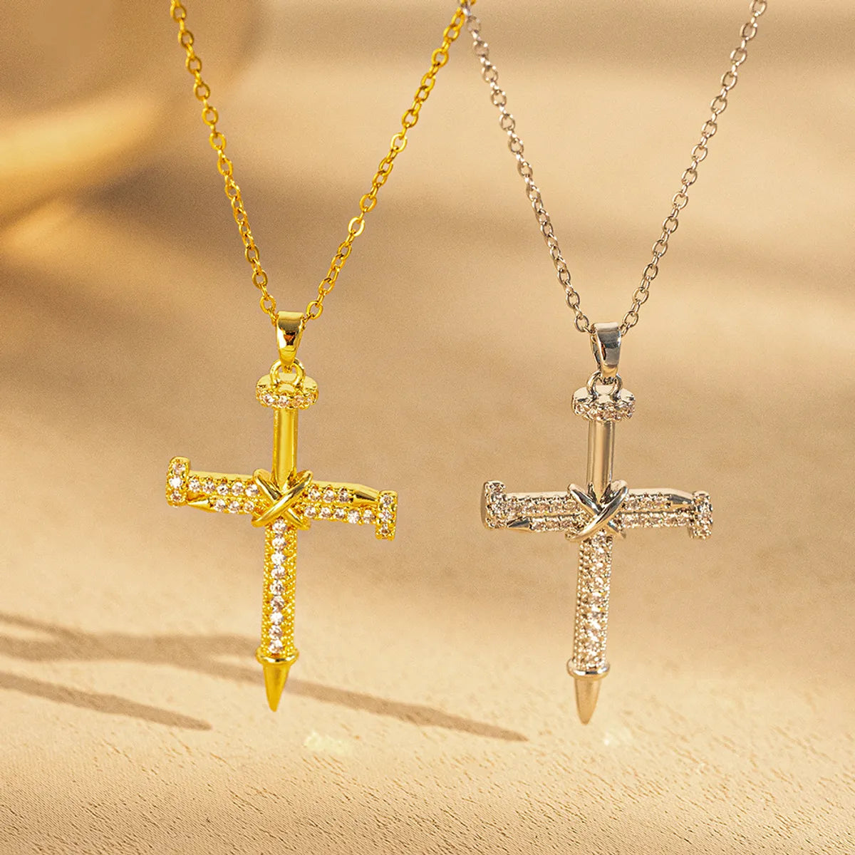 Titanium Steel 18K Gold Plated IG Style Simple Style Cross Inlay Zircon Pendant Necklace