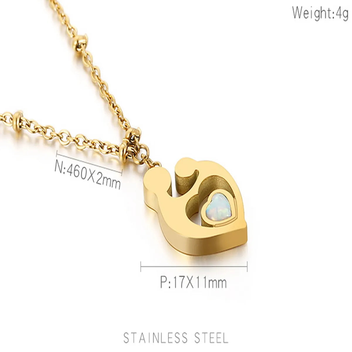 Titanium Steel 18K Gold Plated Lady Human Heart Shape Inlay Gem Pendant Necklace