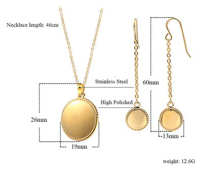 Wholesale Jewelry Lady Round Titanium Steel 18K Gold Plated Plating Earrings Necklace