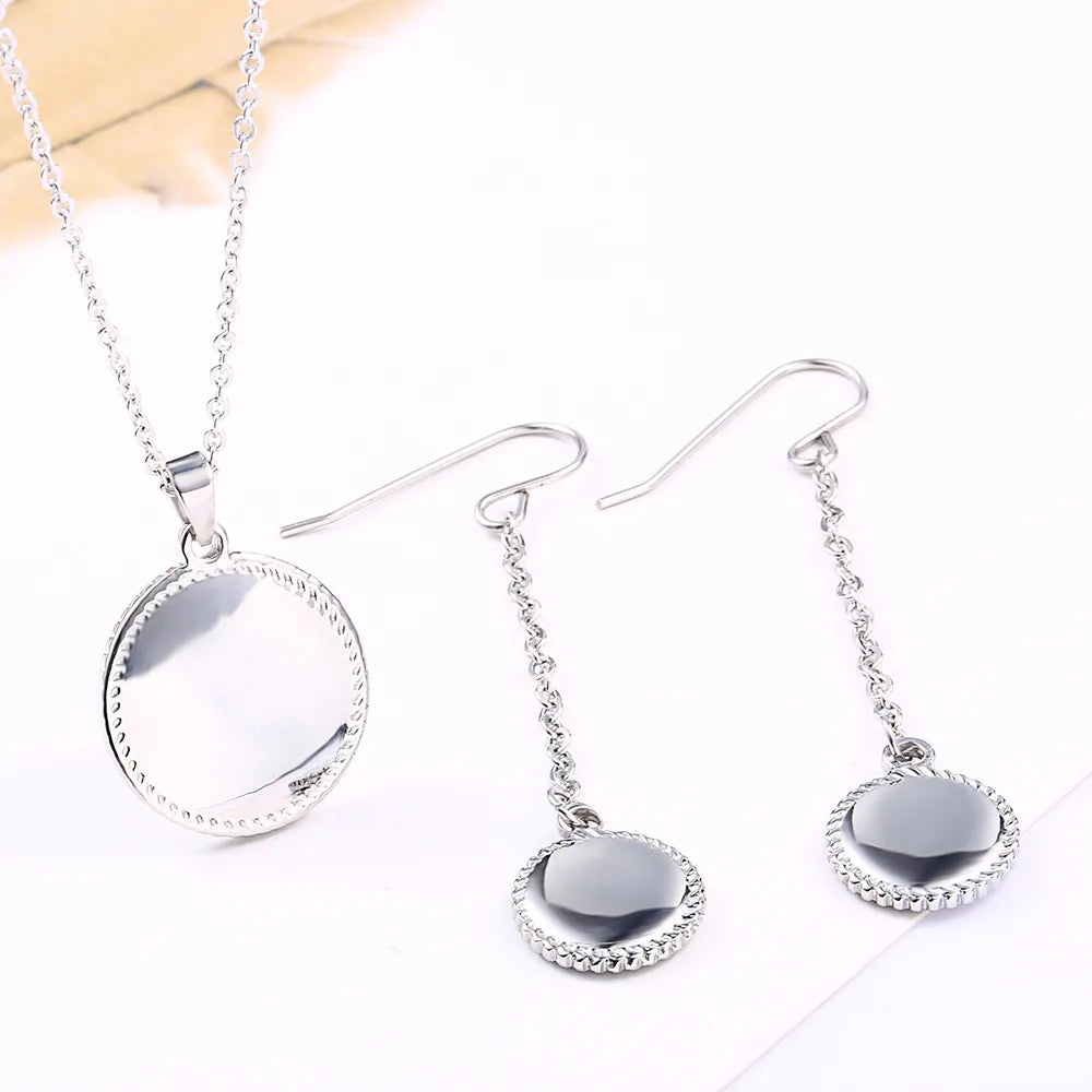 Wholesale Jewelry Lady Round Titanium Steel 18K Gold Plated Plating Earrings Necklace