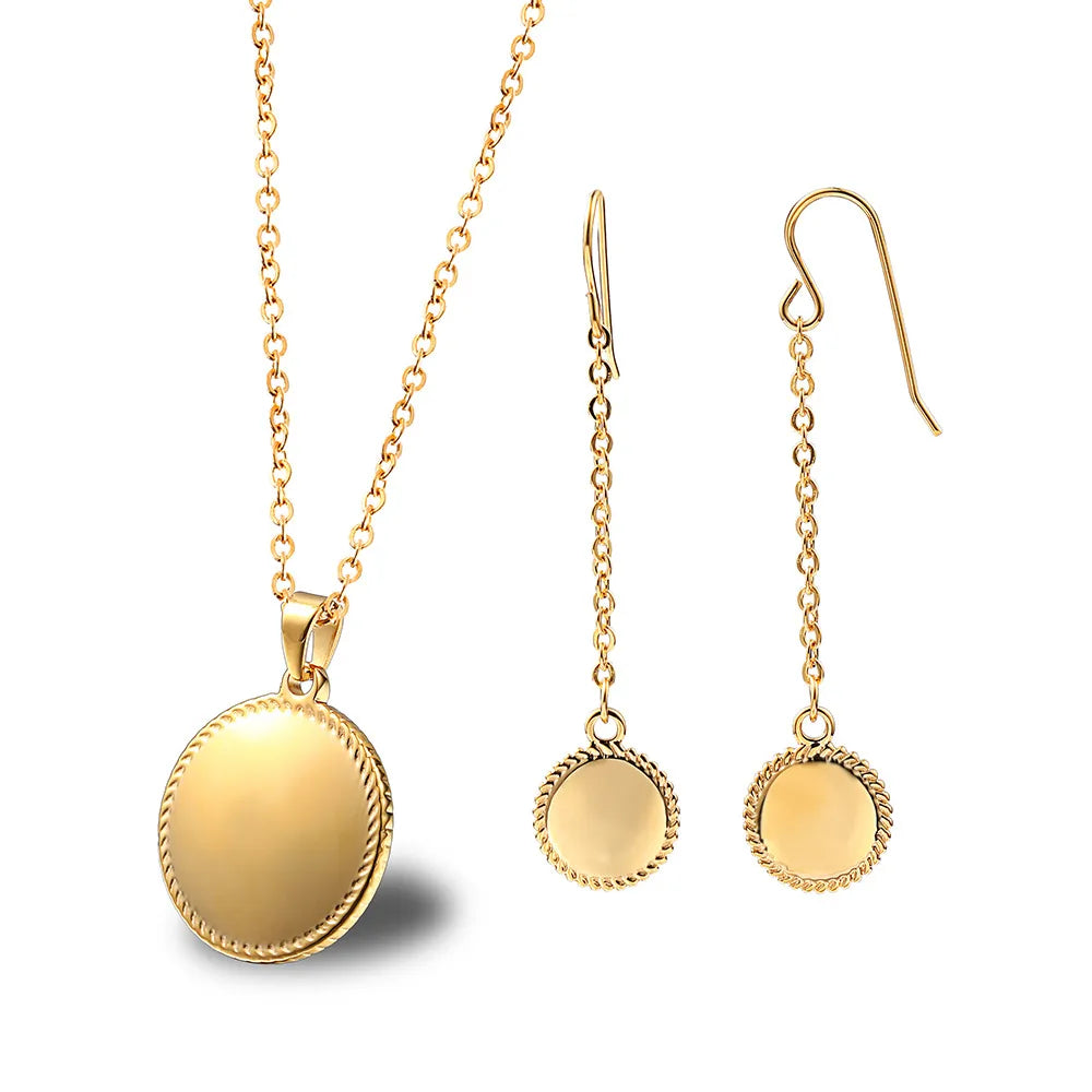 Wholesale Jewelry Lady Round Titanium Steel 18K Gold Plated Plating Earrings Necklace