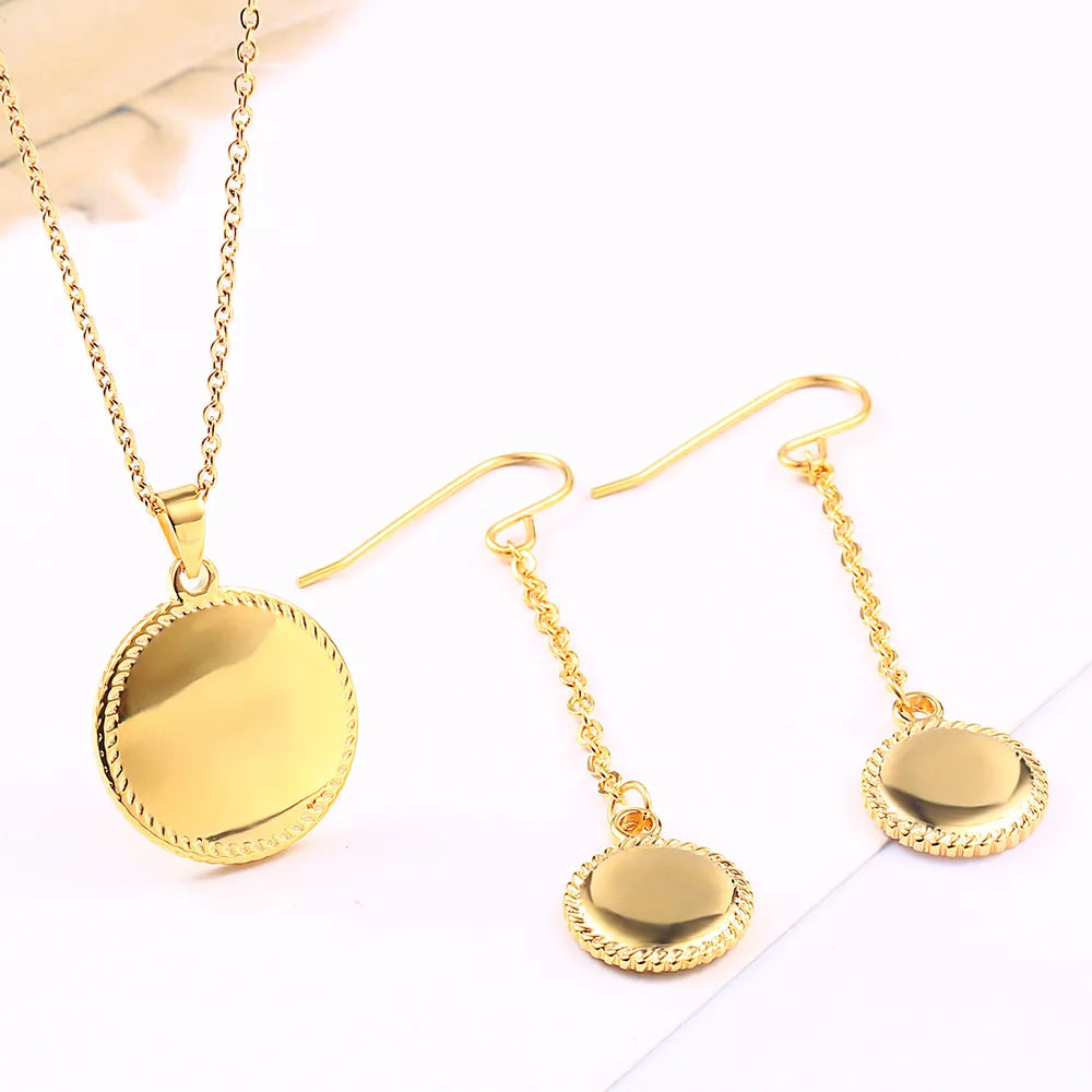 Wholesale Jewelry Lady Round Titanium Steel 18K Gold Plated Plating Earrings Necklace