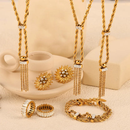 Titanium Steel 18K Gold Plated Lady Simple Style Classic Style Plating Inlay Twist Rhinestones Zircon Jewelry Set