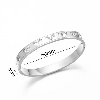 Modern Style Classic Style Heart Shape Titanium Steel 18K Gold Plated Zircon Bangle In Bulk