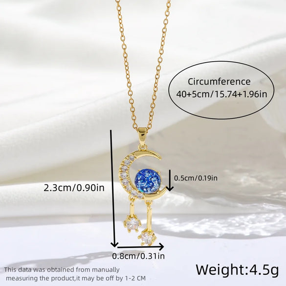 Titanium Steel 18K Gold Plated Modern Style Sweet Classic Style Plating Inlay Starry Sky Resin Zircon Pendant Necklace
