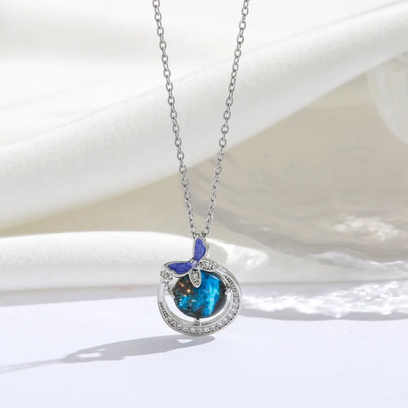 Titanium Steel 18K Gold Plated Modern Style Sweet Classic Style Plating Inlay Starry Sky Resin Zircon Pendant Necklace