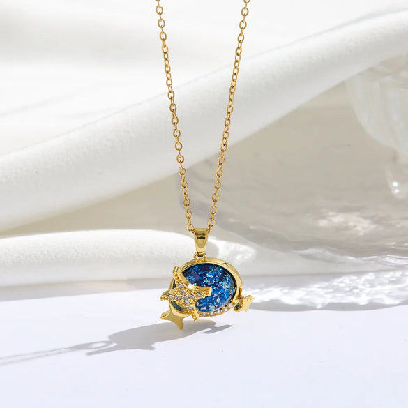 Titanium Steel 18K Gold Plated Modern Style Sweet Classic Style Plating Inlay Starry Sky Resin Zircon Pendant Necklace