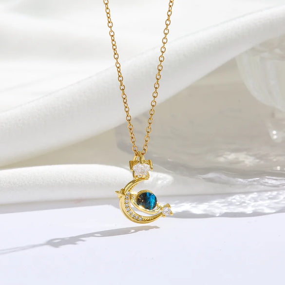 Titanium Steel 18K Gold Plated Modern Style Sweet Classic Style Plating Inlay Starry Sky Resin Zircon Pendant Necklace