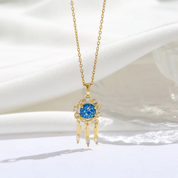 Titanium Steel 18K Gold Plated Modern Style Sweet Classic Style Plating Inlay Starry Sky Resin Zircon Pendant Necklace