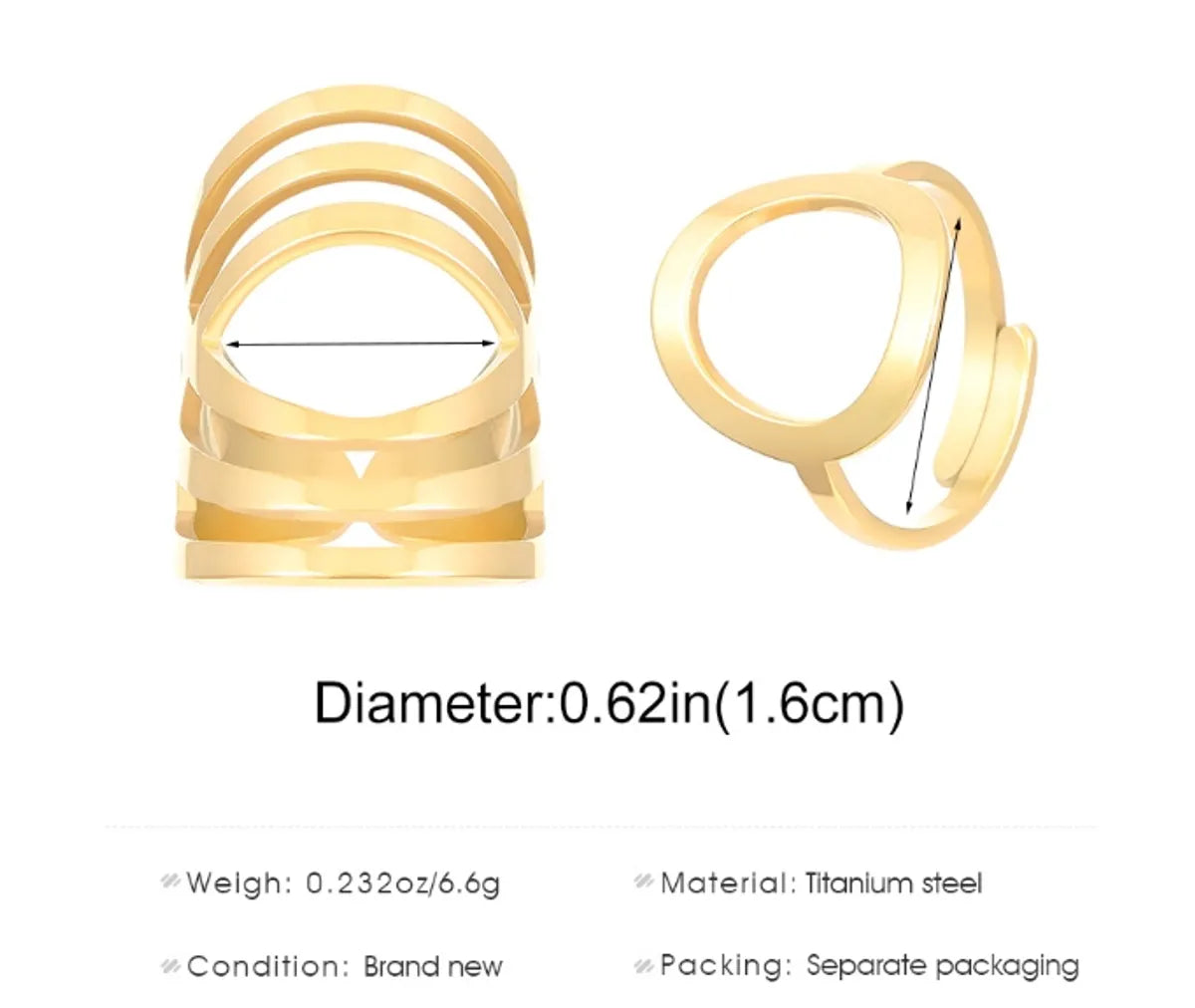 Titanium Steel 18K Gold Plated Nordic Style Simple Style Geometric Rings