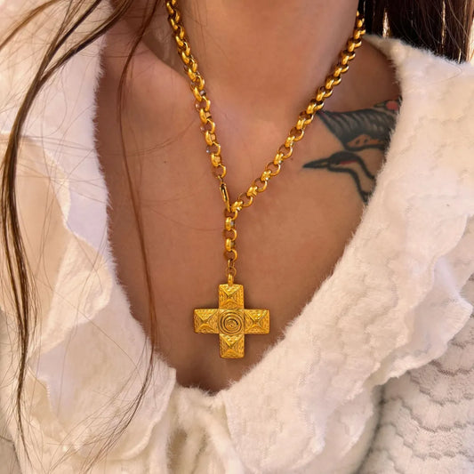 Titanium Steel 18k Gold Plated Retro Cross Plating Pendant Necklace