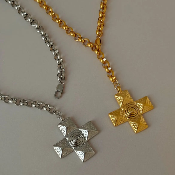 Titanium Steel 18k Gold Plated Retro Cross Plating Pendant Necklace