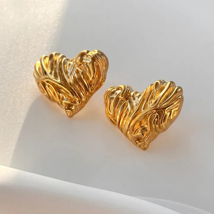 Titanium Steel 18k Gold Plated Retro Heart Shape Plating Earrings Necklace