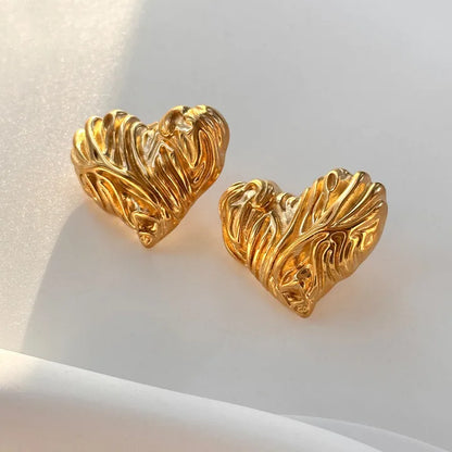 Titanium Steel 18k Gold Plated Retro Heart Shape Plating Earrings Necklace