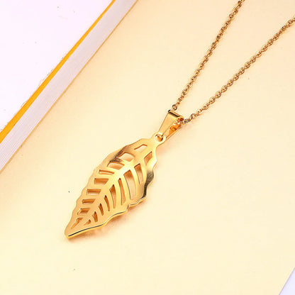 Wholesale Jewelry Retro Leaf Titanium Steel 18K Gold Plated Plating Earrings Necklace