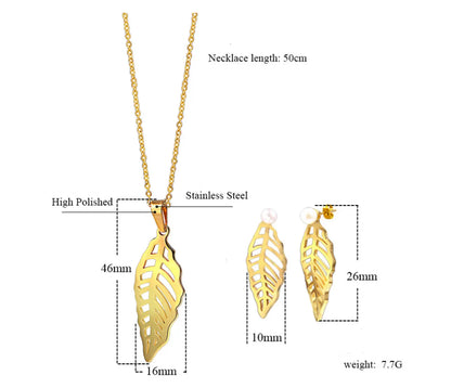 Wholesale Jewelry Retro Leaf Titanium Steel 18K Gold Plated Plating Earrings Necklace