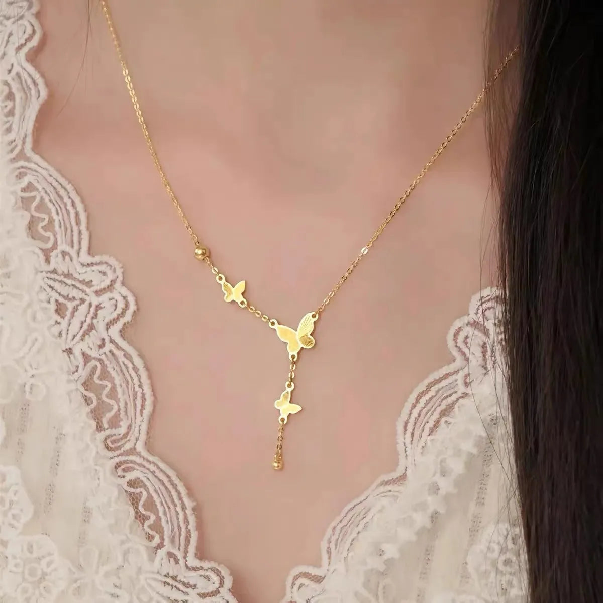 Titanium Steel 18K Gold Plated Simple Style Butterfly Pendant Necklace